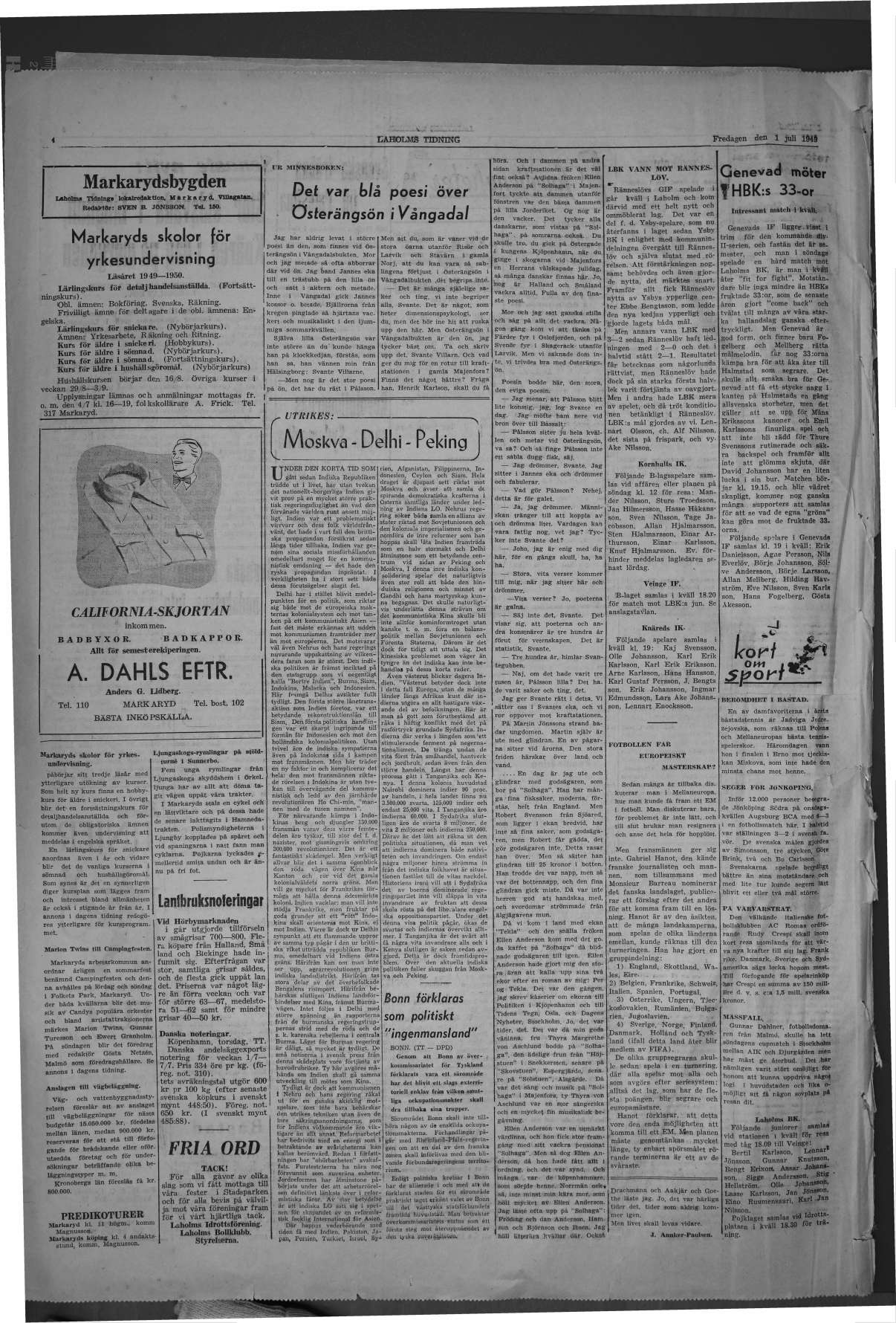 Laholms Tidning Fredag 1 juli 1949, sida 4