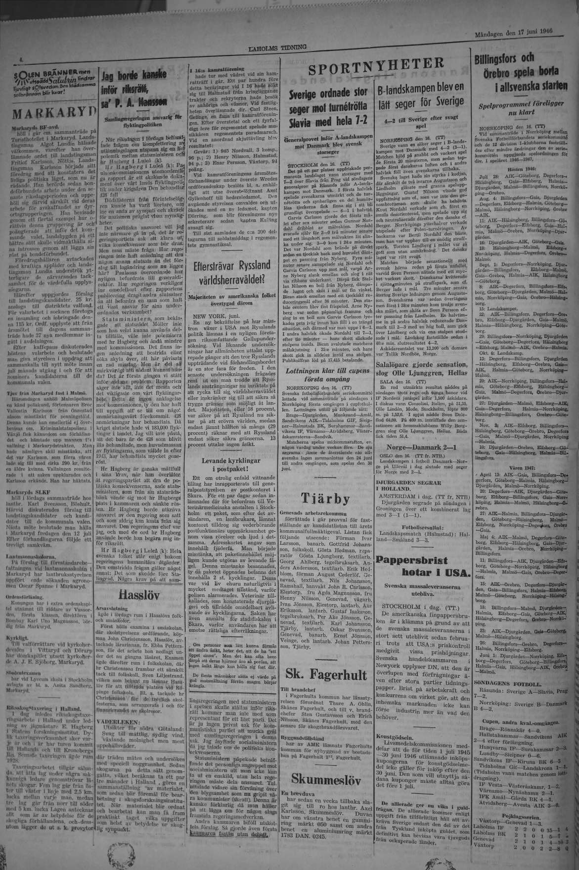 Laholms Tidning Måndag 17 juni 1946, sida 4