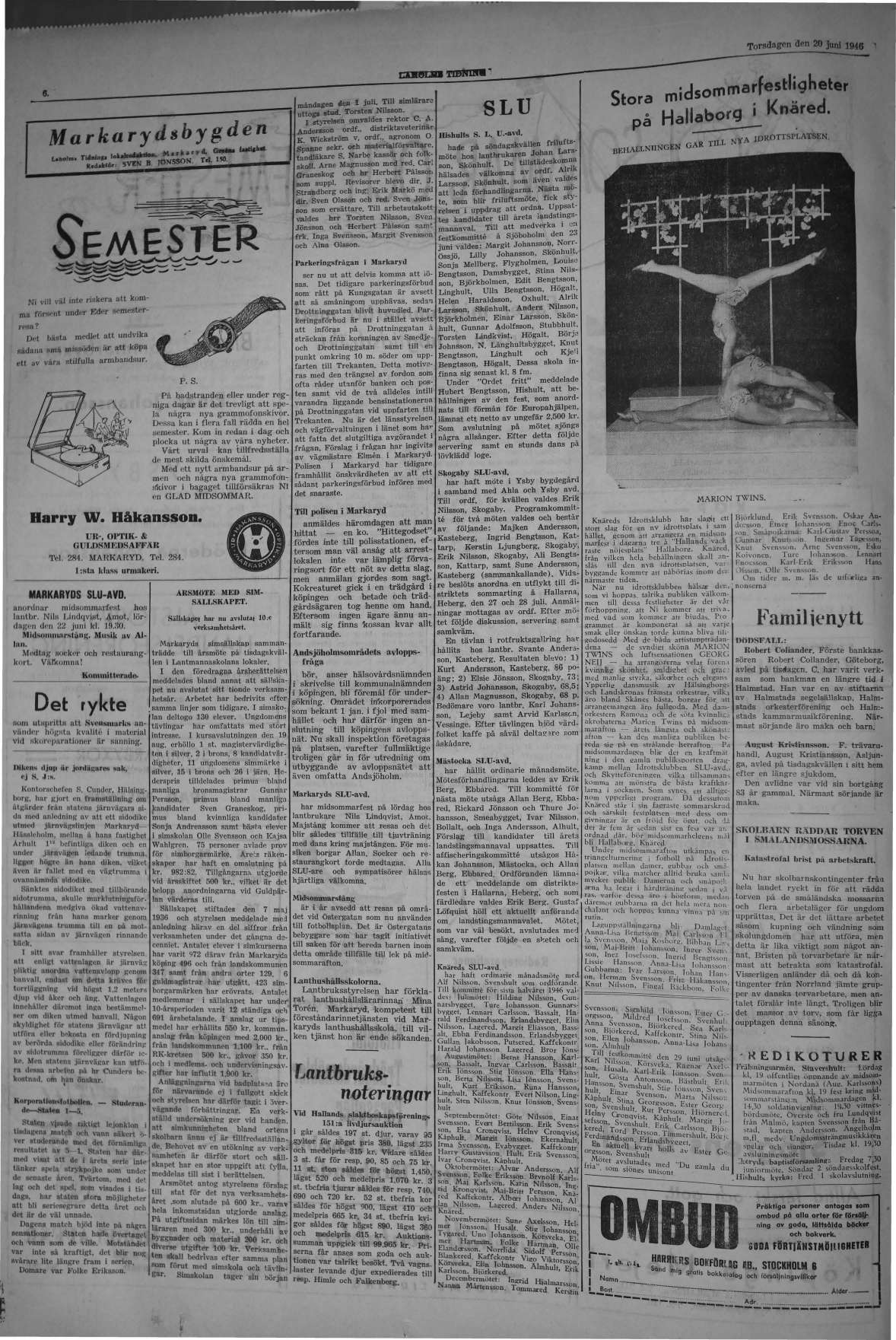 Laholms Tidning Torsdag 20 juni 1946, sida 6