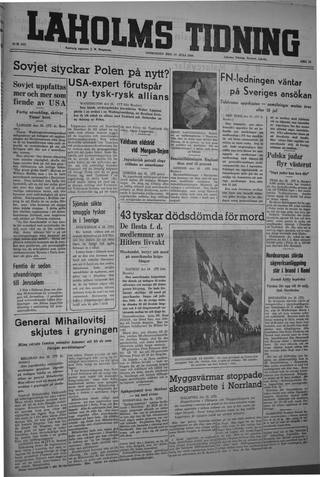 Förstasidan, Onsdag 17 juli 1946