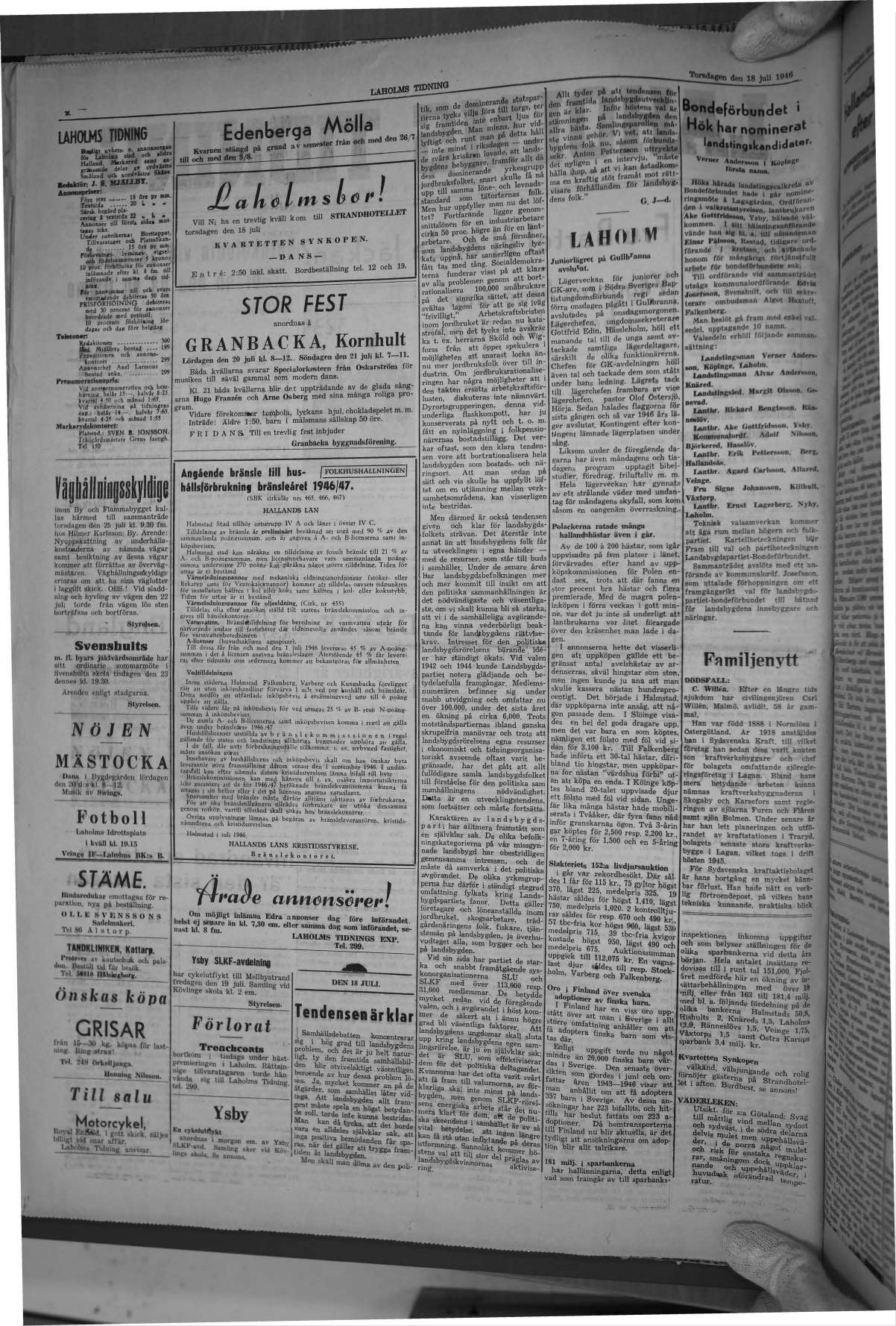 Laholms Tidning Torsdag 18 juli 1946, sida 2