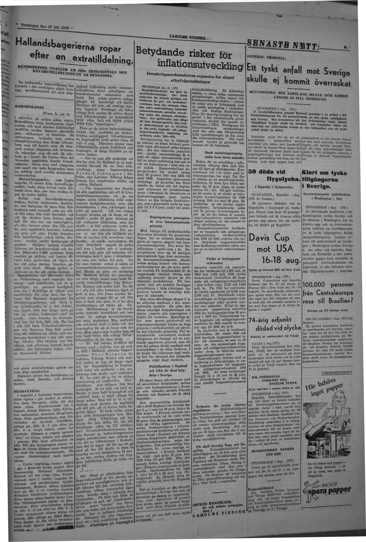 Laholms Tidning Torsdag 18 juli 1946, sida 3