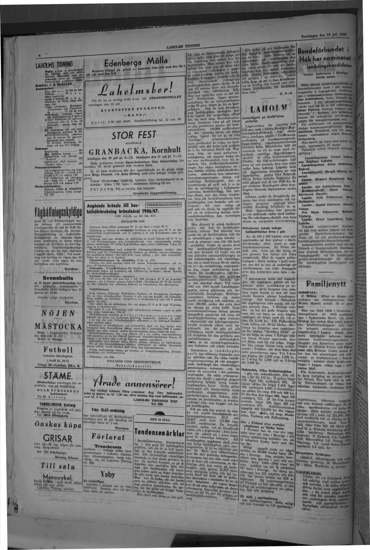 Laholms Tidning Torsdag 18 juli 1946, sida 4