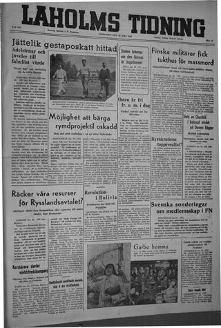 Förstasidan, Lördag 20 juli 1946
