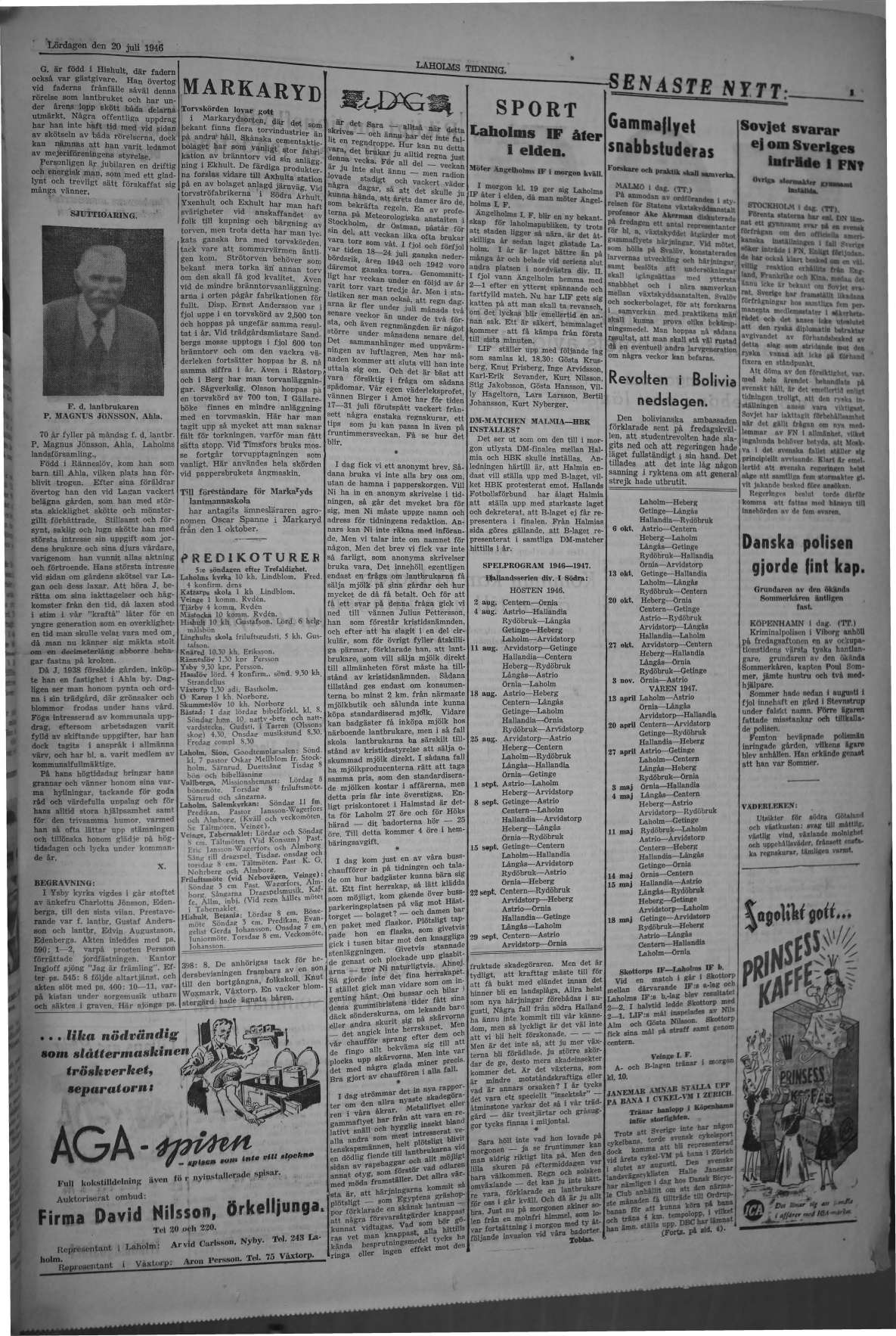 Laholms Tidning Lördag 20 juli 1946, sida 3