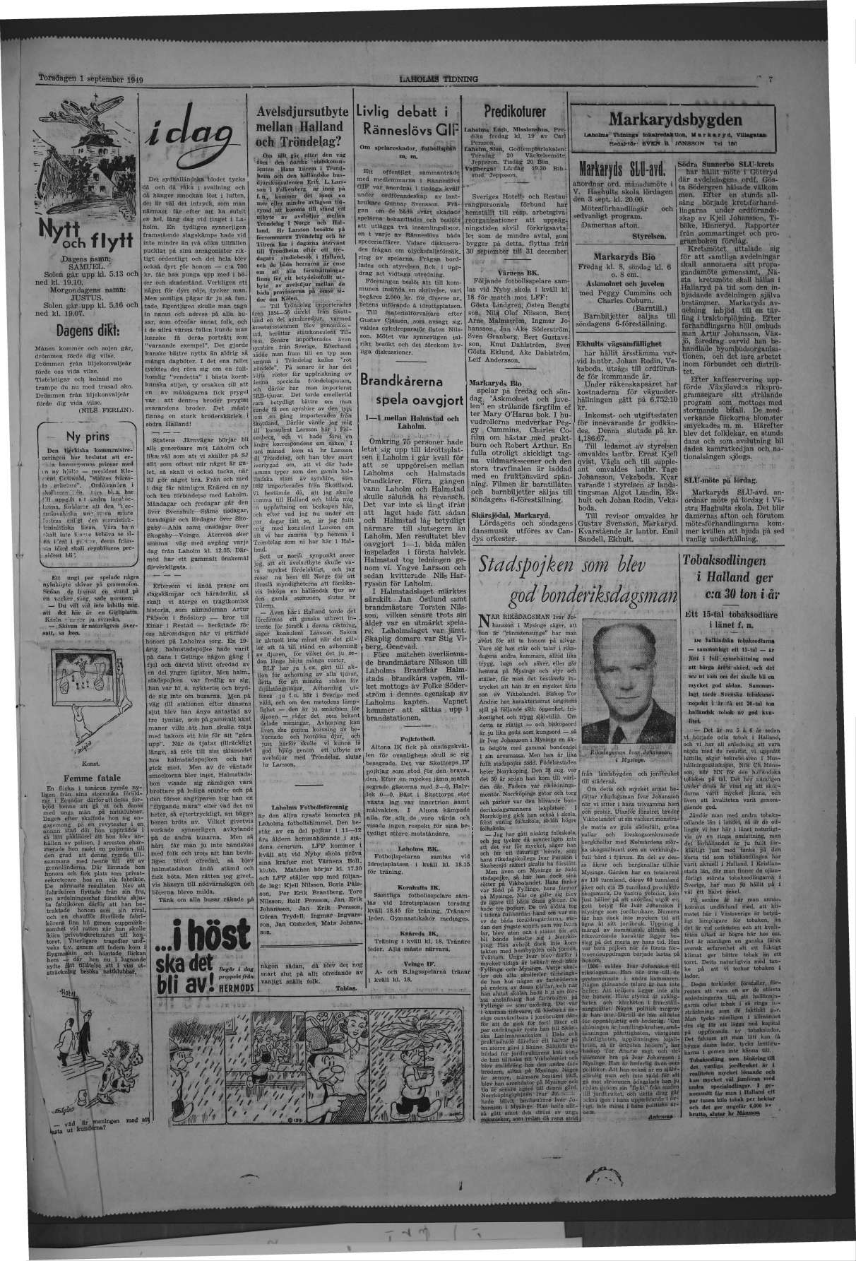 Laholms Tidning Torsdag 1 september 1949, sida 7
