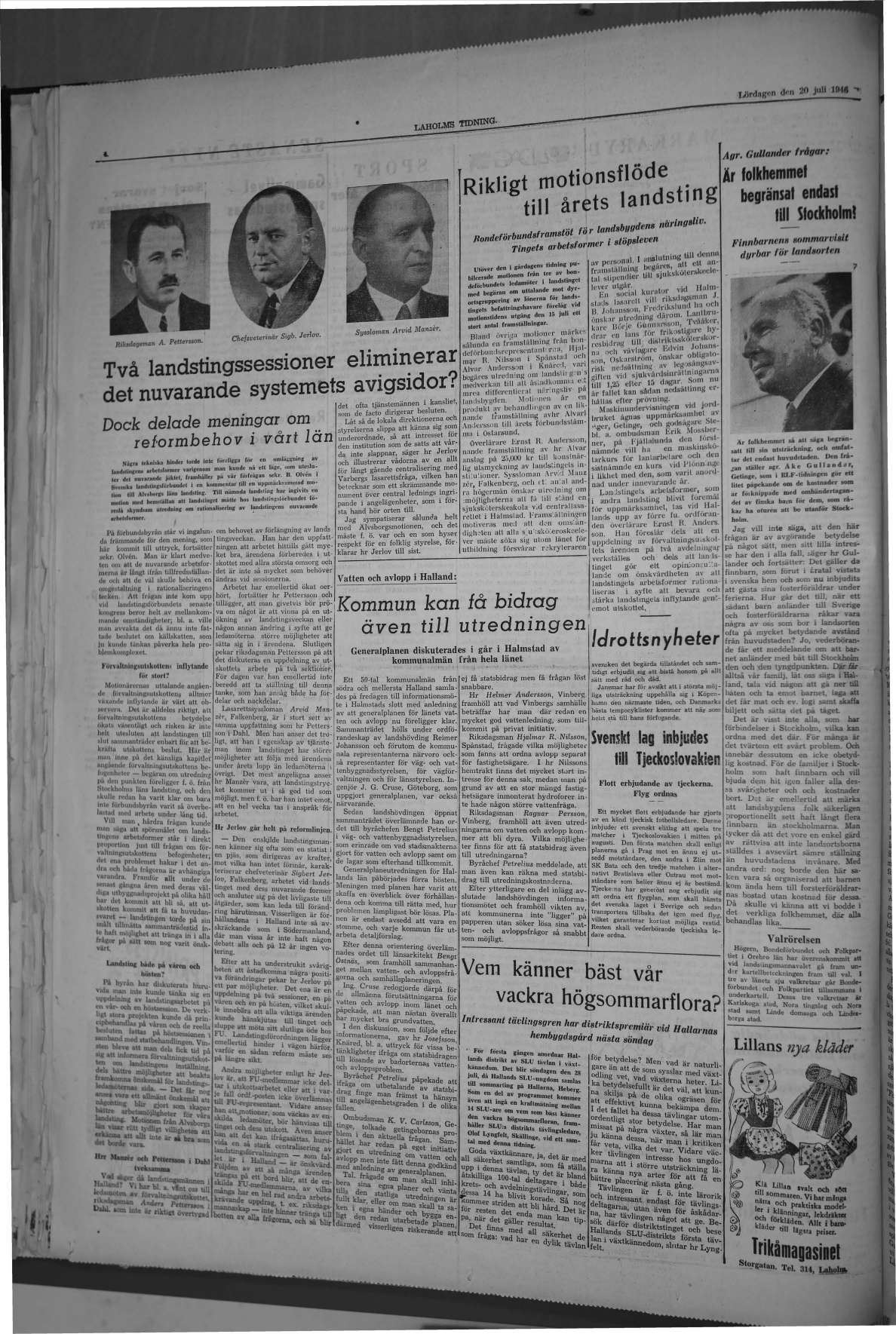 Laholms Tidning Lördag 20 juli 1946, sida 8
