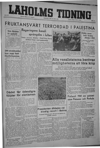 Förstasidan, Tisdag 23 juli 1946