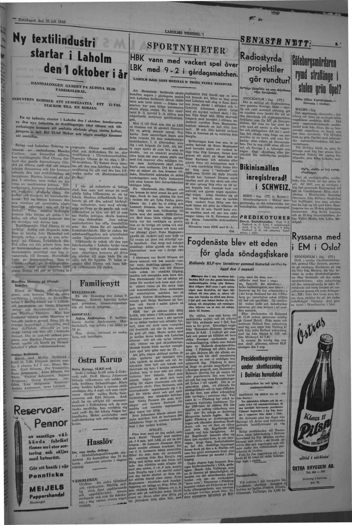 Laholms Tidning Torsdag 25 juli 1946, sida 3
