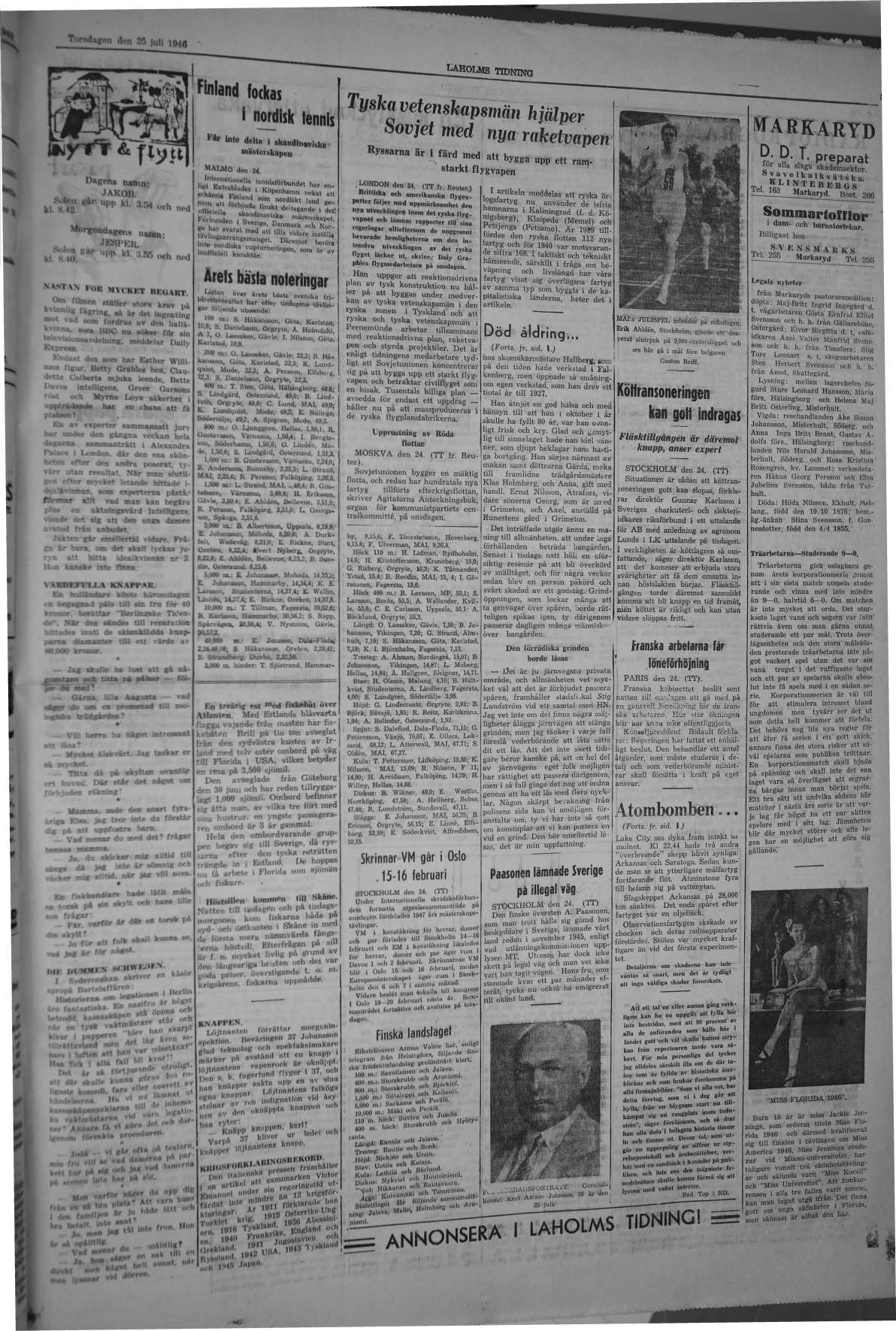 Laholms Tidning Torsdag 25 juli 1946, sida 5