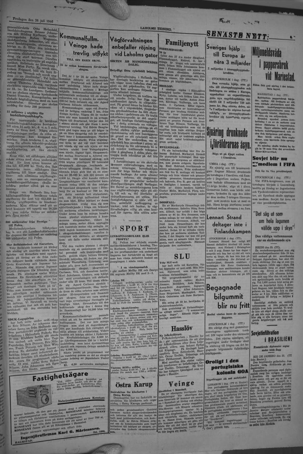 Laholms Tidning Fredag 26 juli 1946, sida 3