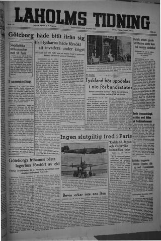 Förstasidan, Måndag 29 juli 1946