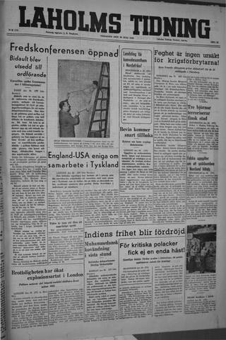Förstasidan, Tisdag 30 juli 1946