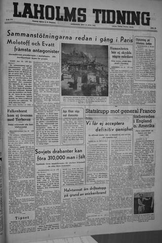 Förstasidan, Onsdag 31 juli 1946
