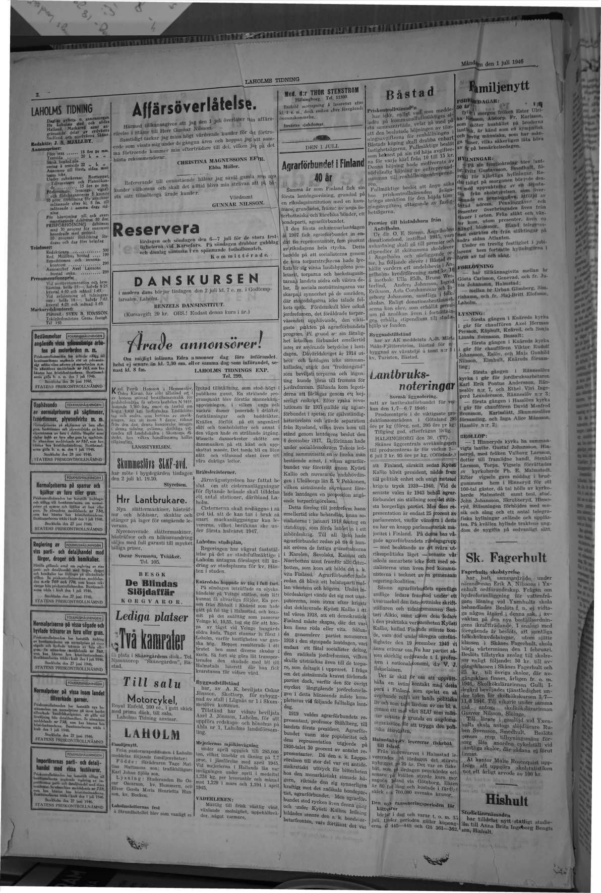 Laholms Tidning Måndag 1 juli 1946, sida 2