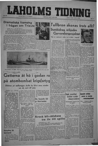 Förstasidan, Tisdag 2 juli 1946