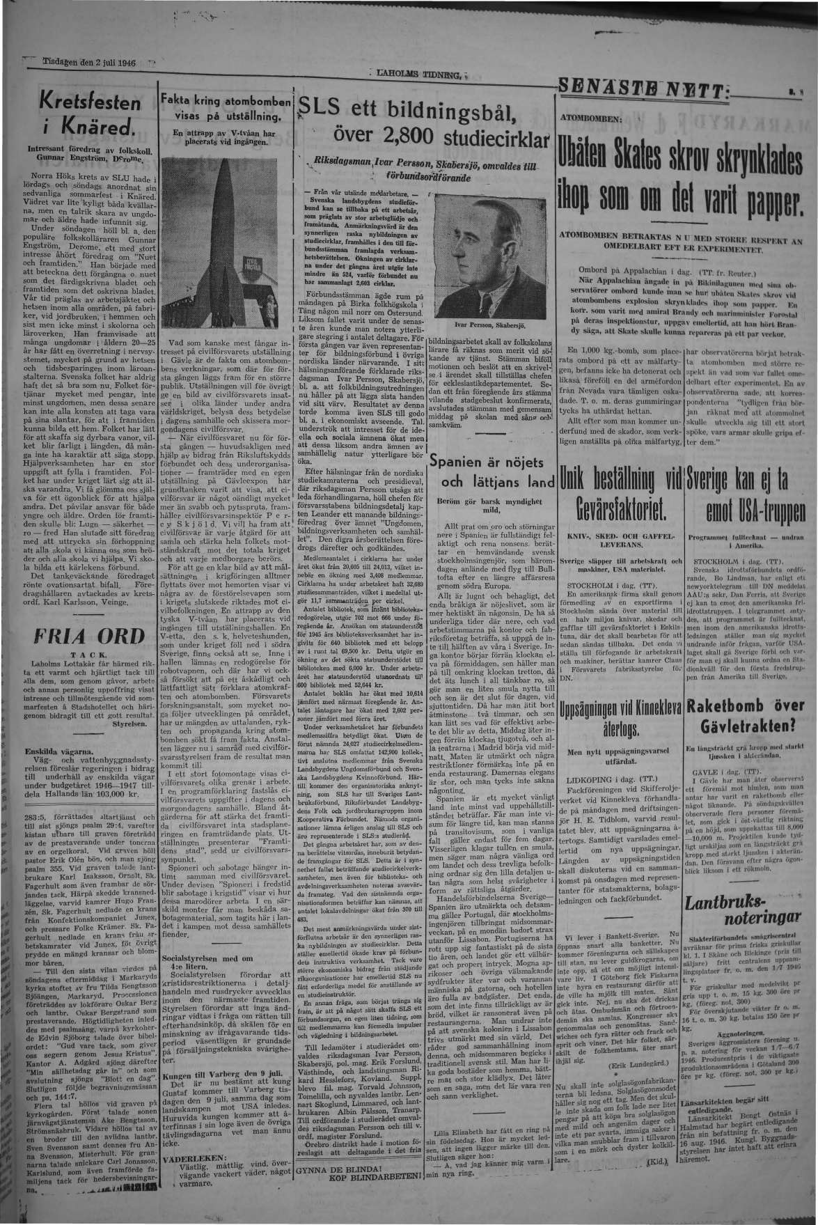 Laholms Tidning Tisdag 2 juli 1946, sida 3