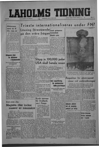 Förstasidan, Onsdag 3 juli 1946
