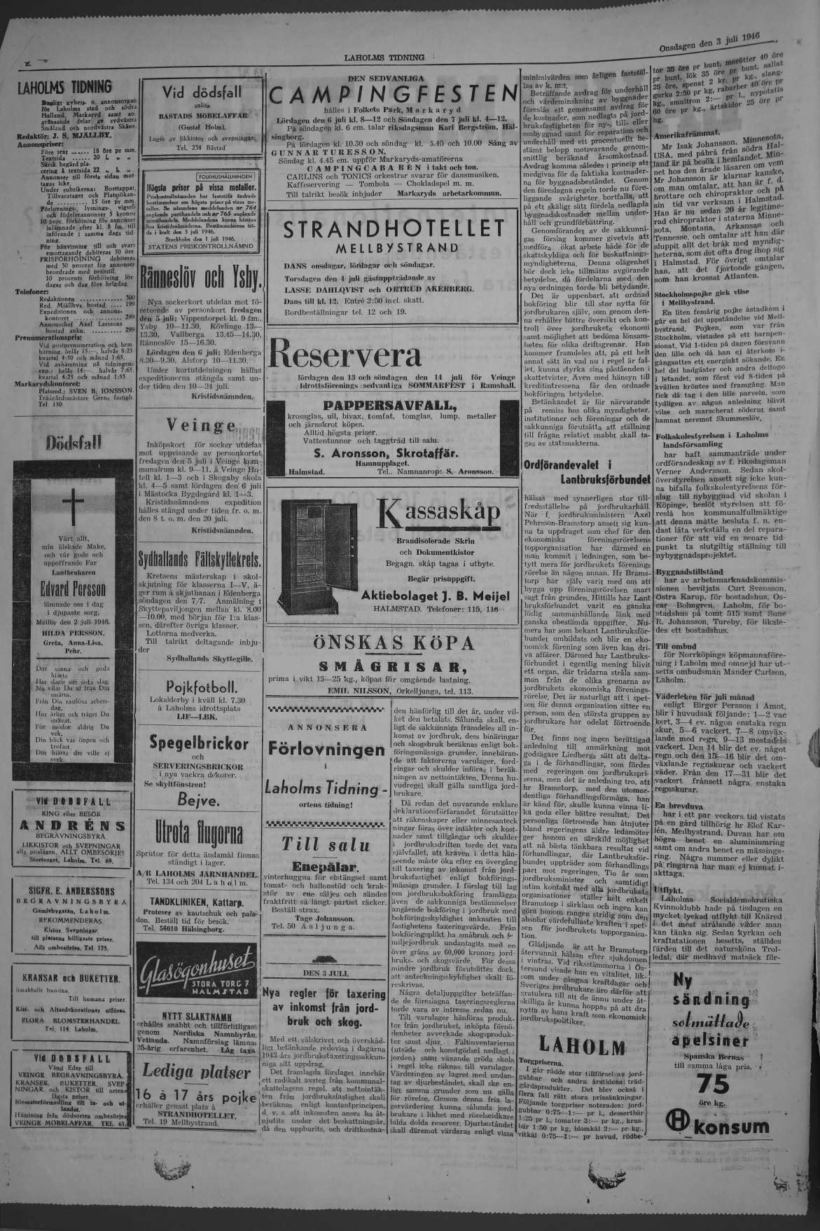 Laholms Tidning Onsdag 3 juli 1946, sida 2