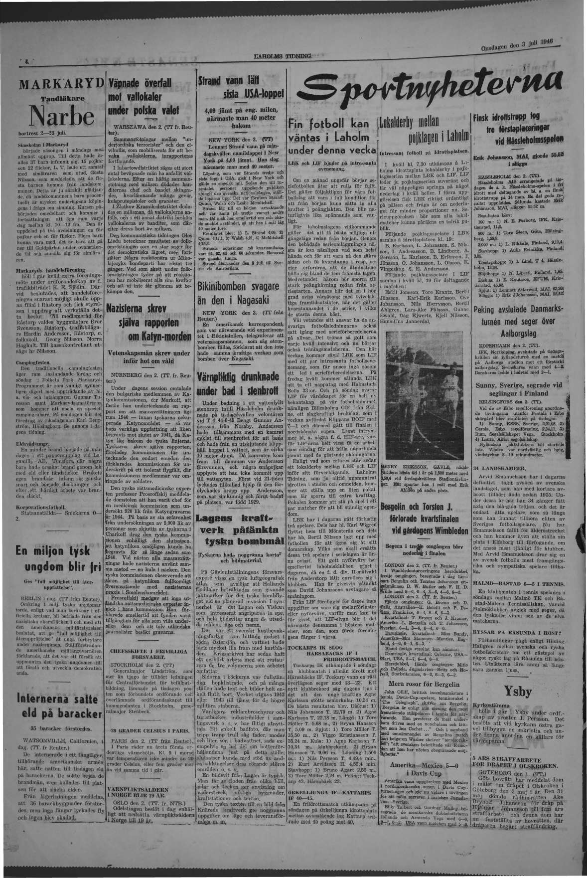 Laholms Tidning Onsdag 3 juli 1946, sida 4