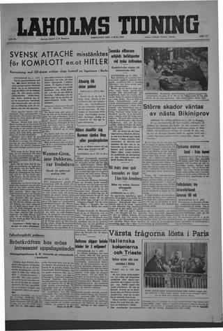 Förstasidan, Torsdag 4 juli 1946