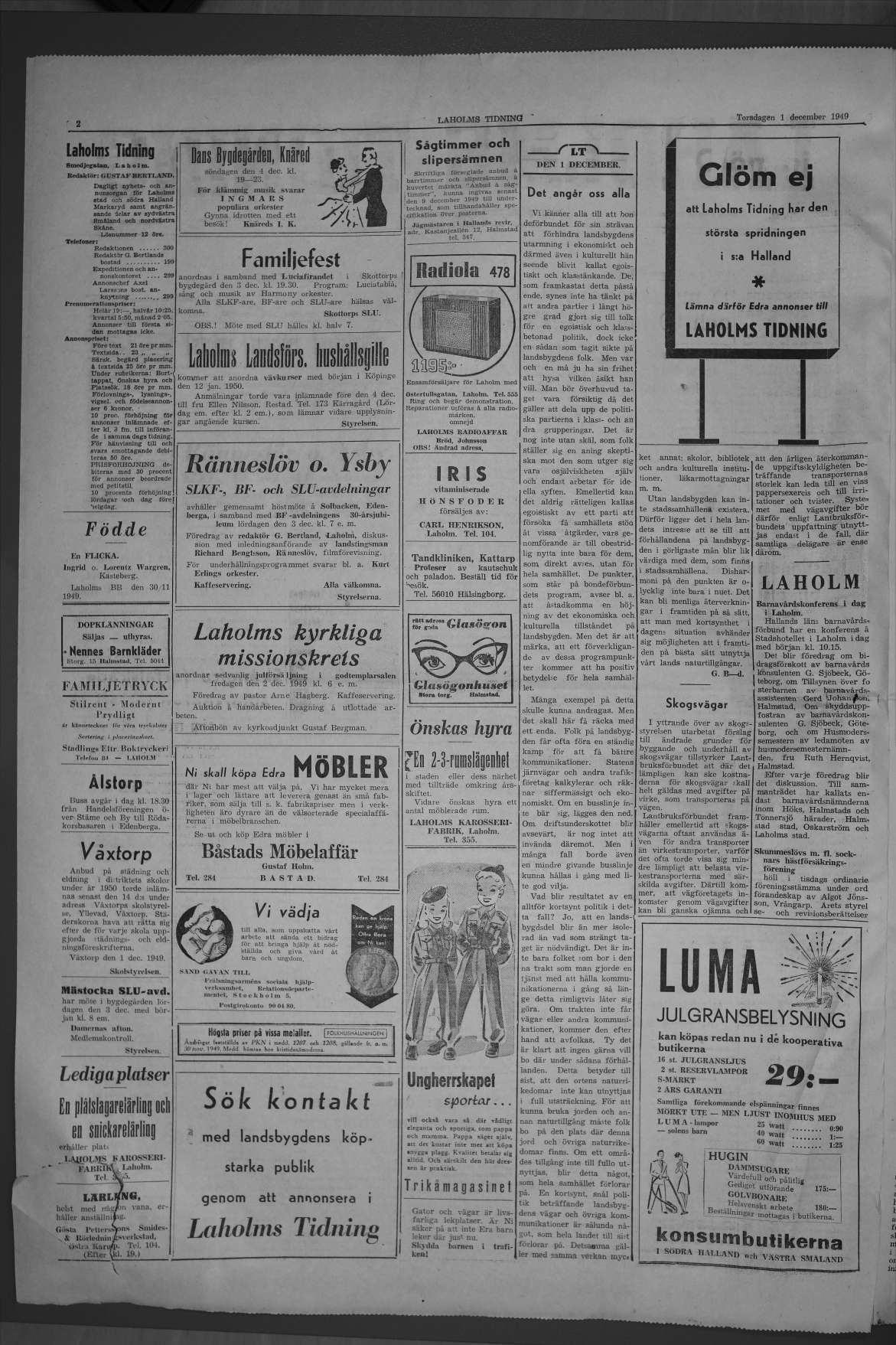 Laholms Tidning Torsdag 1 december 1949, sida 2