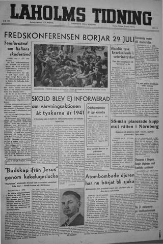 Förstasidan, Fredag 5 juli 1946