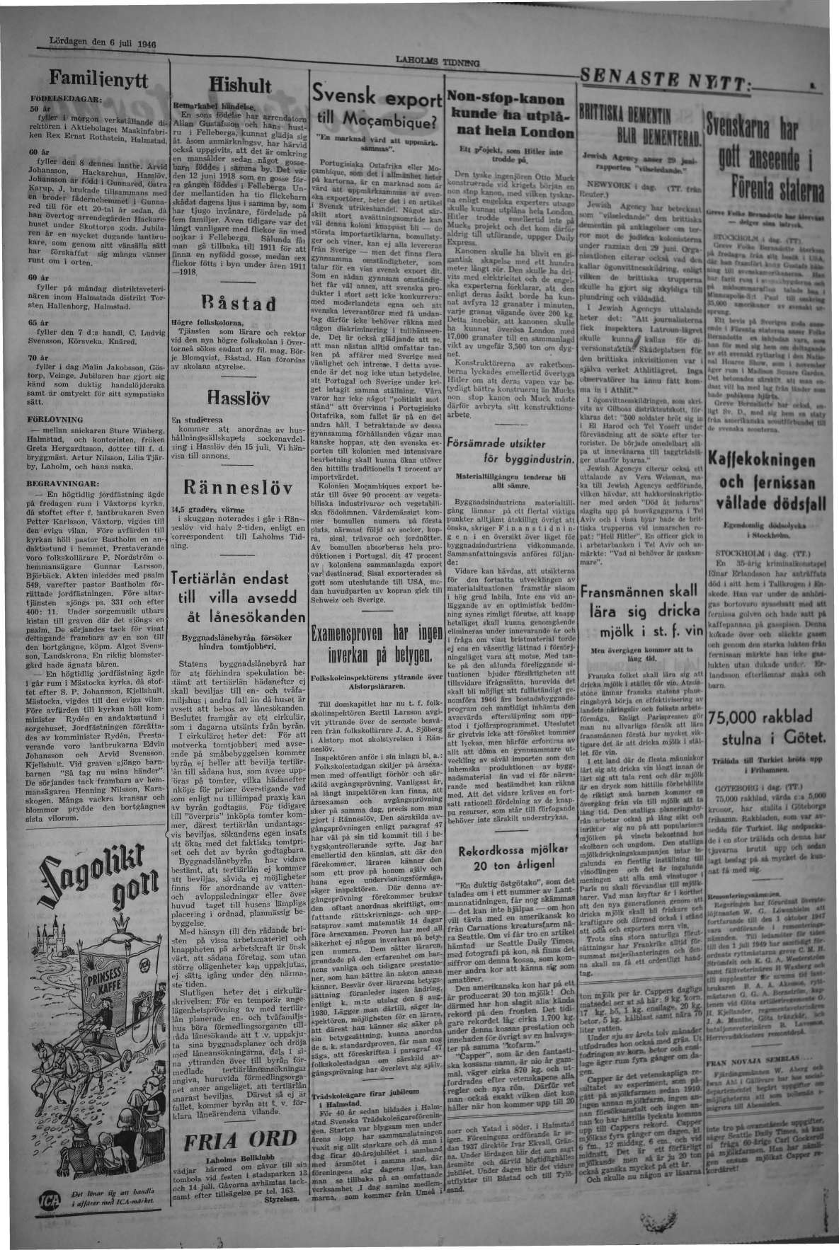 Laholms Tidning Lördag 6 juli 1946, sida 3