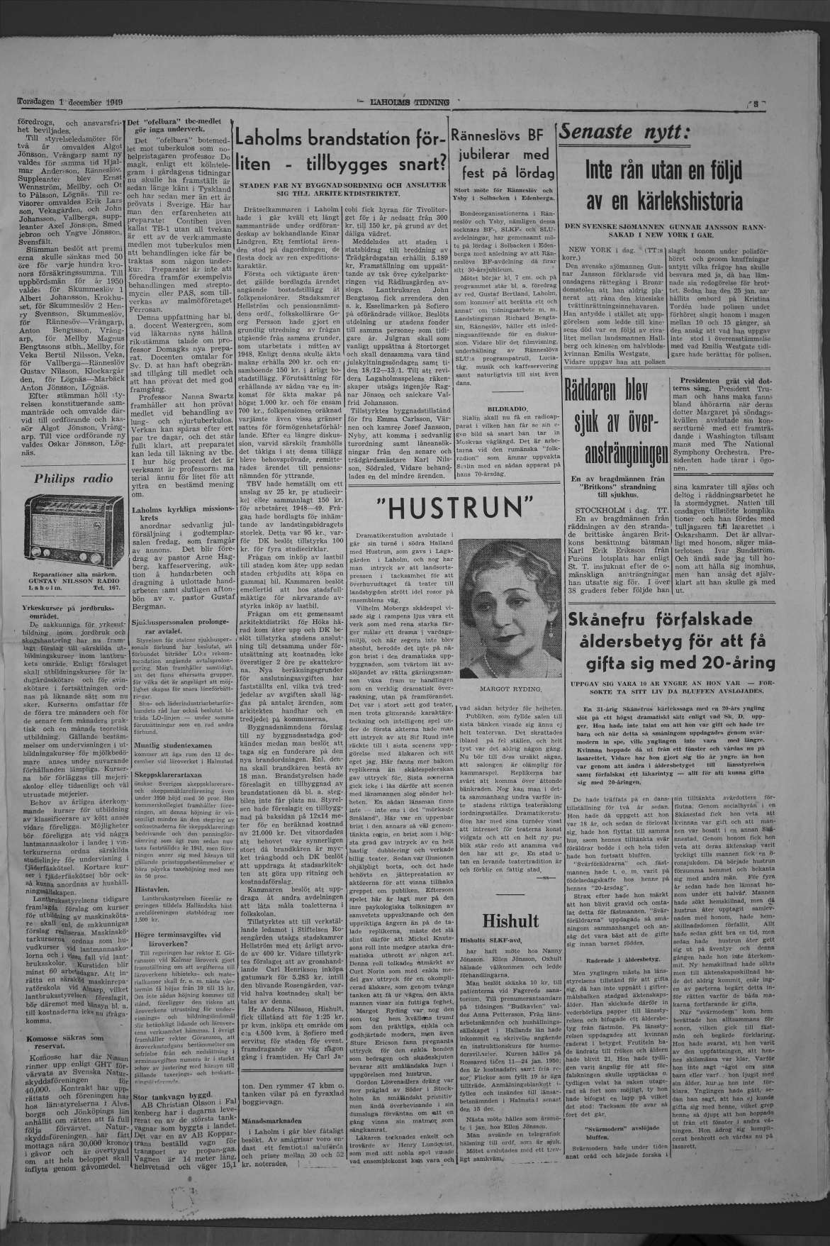 Laholms Tidning Torsdag 1 december 1949, sida 3
