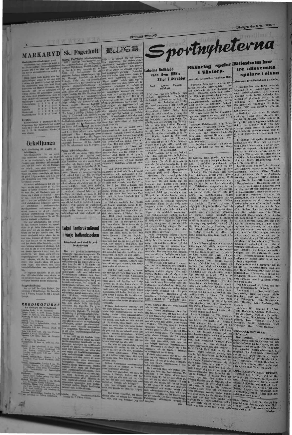Laholms Tidning Lördag 6 juli 1946, sida 4