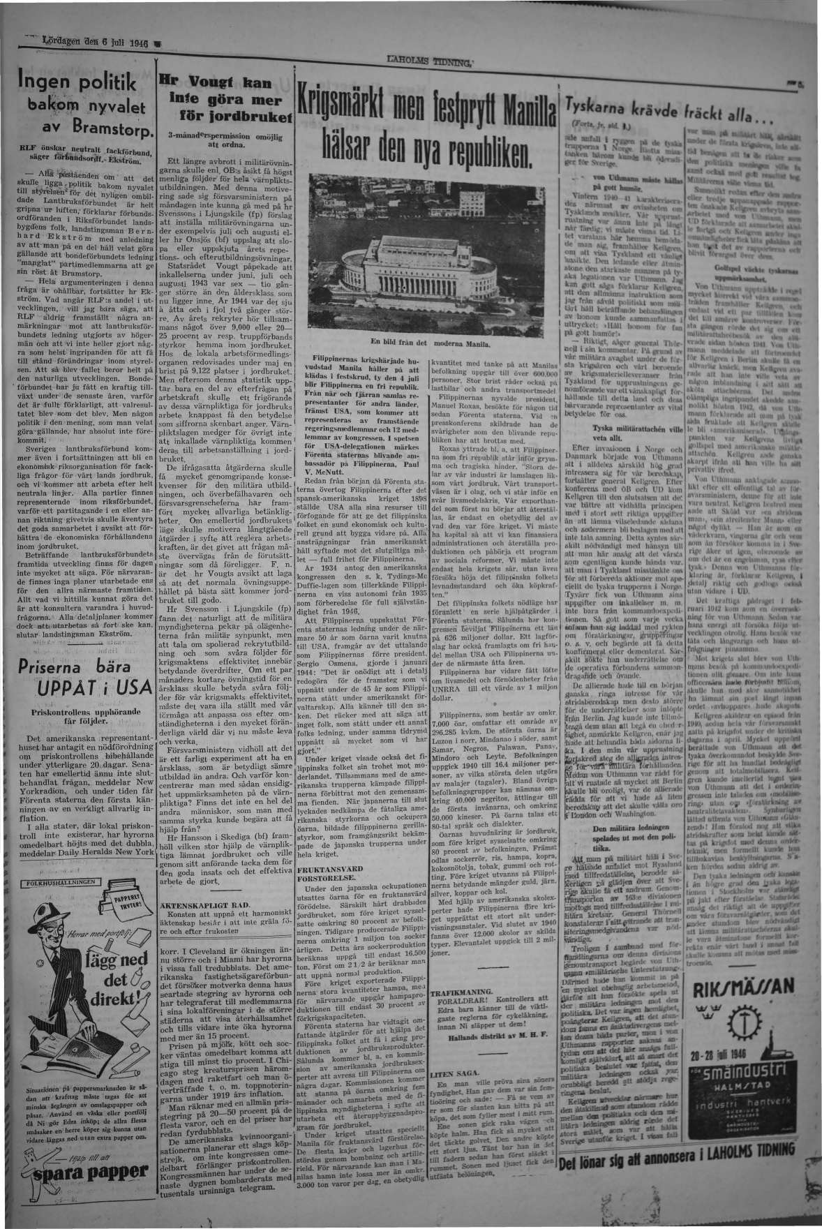 Laholms Tidning Lördag 6 juli 1946, sida 5