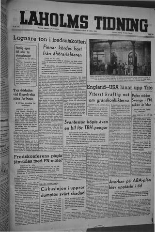 Förstasidan, Tisdag 20 augusti 1946