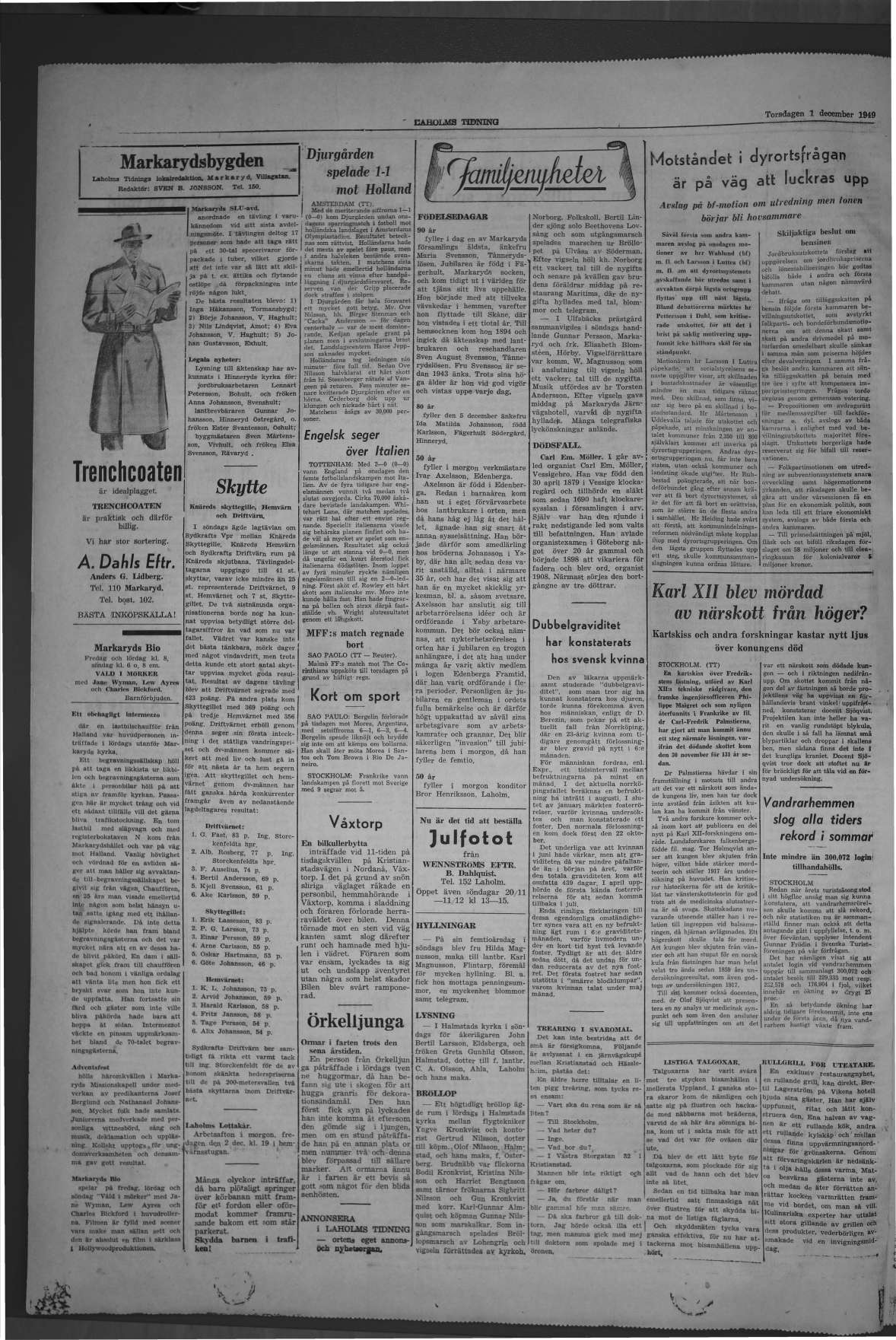 Laholms Tidning Torsdag 1 december 1949, sida 4