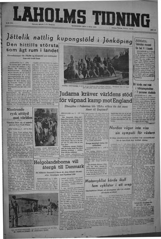 Förstasidan, Måndag 8 juli 1946