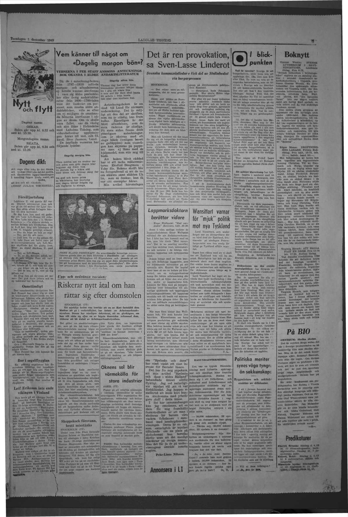 Laholms Tidning Torsdag 1 december 1949, sida 5
