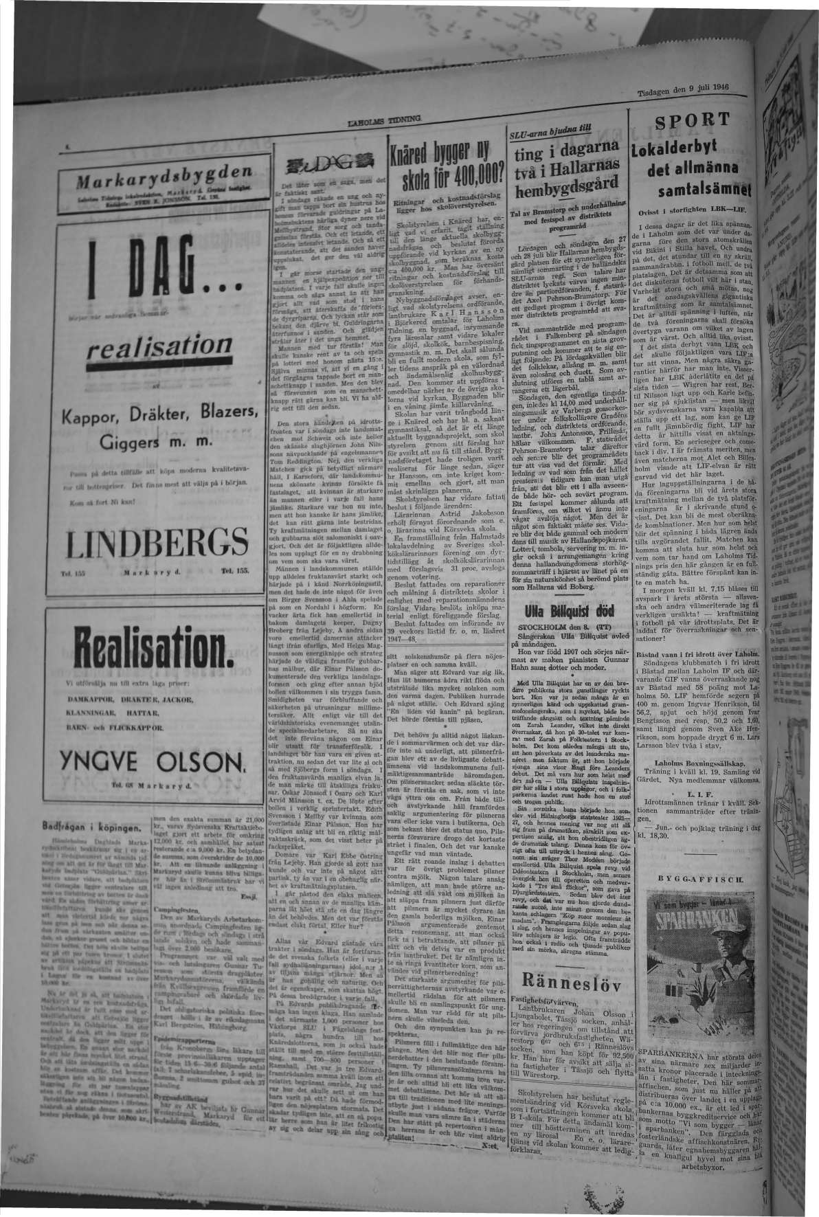 Laholms Tidning Tisdag 9 juli 1946, sida 4