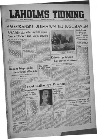 Förstasidan, Torsdag 22 augusti 1946