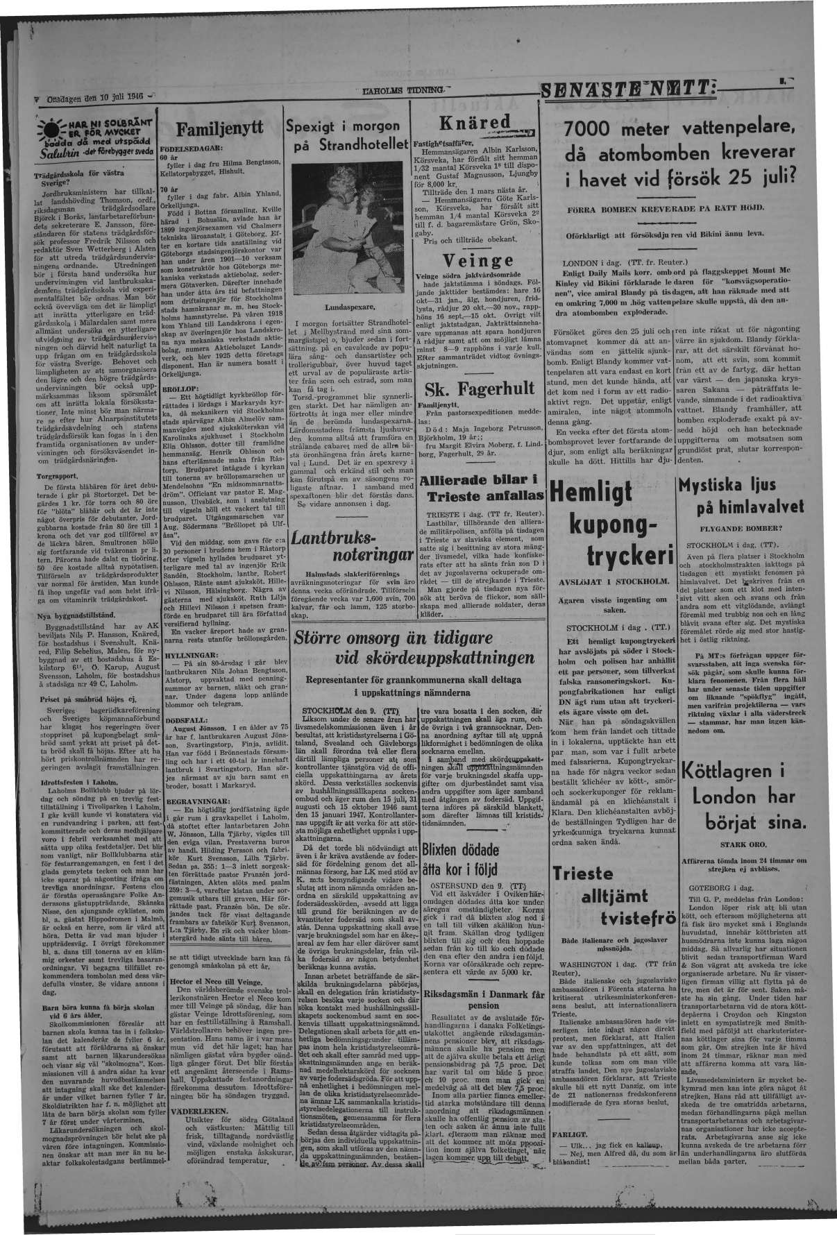 Laholms Tidning Onsdag 10 juli 1946, sida 3