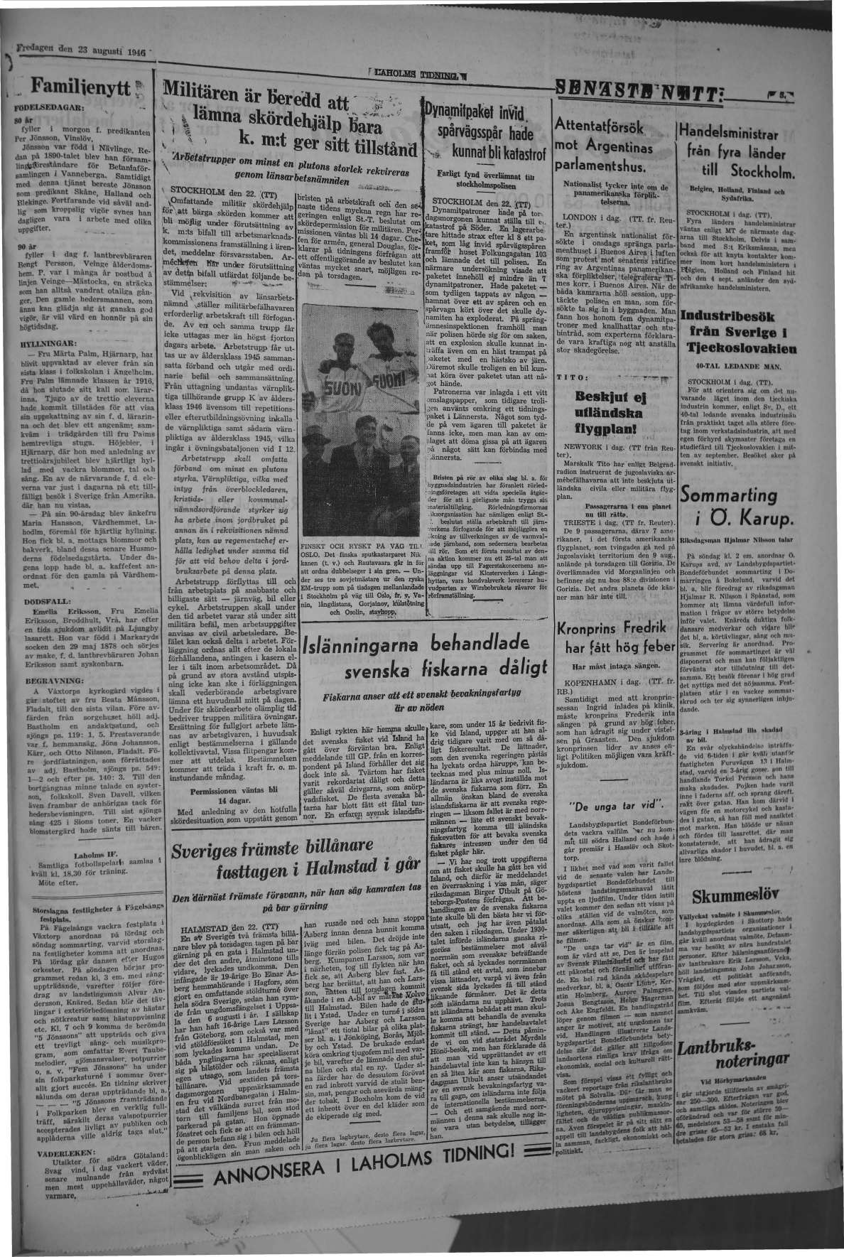 Laholms Tidning Fredag 23 augusti 1946, sida 3