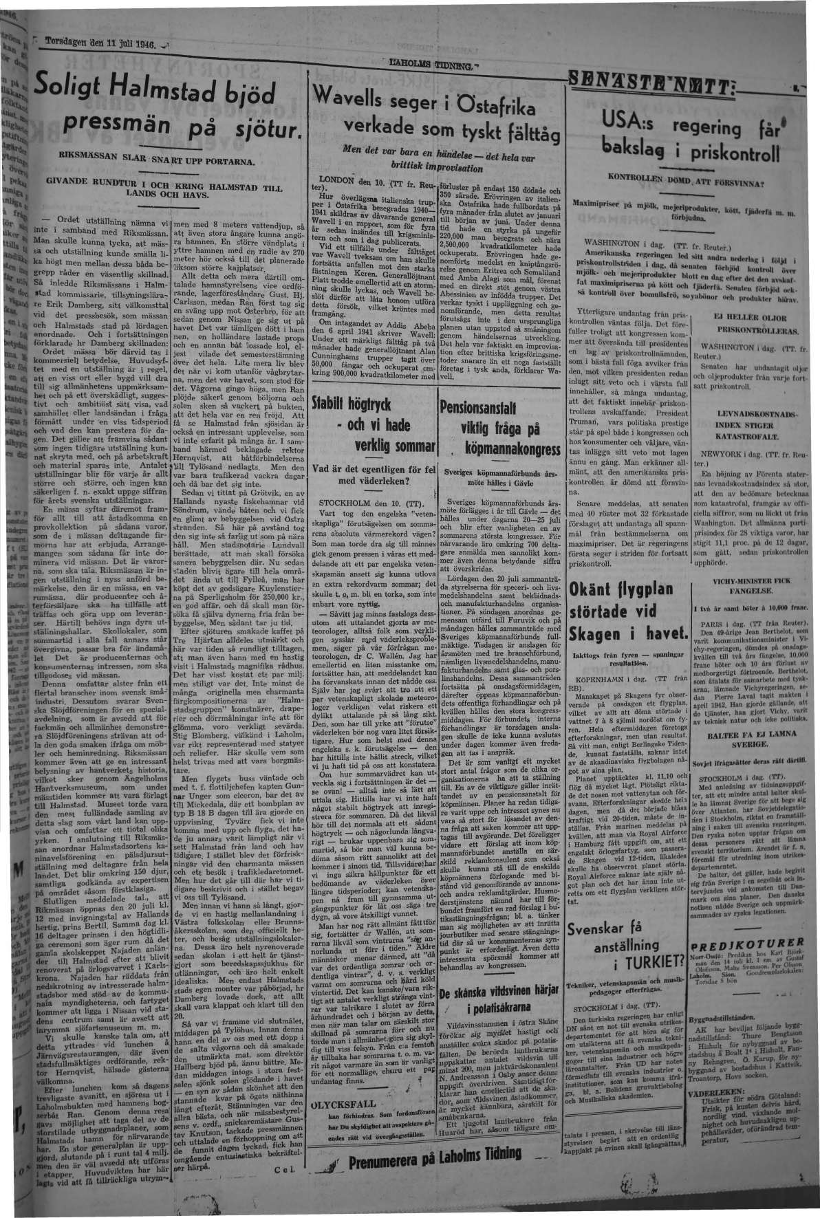 Laholms Tidning Torsdag 11 juli 1946, sida 3