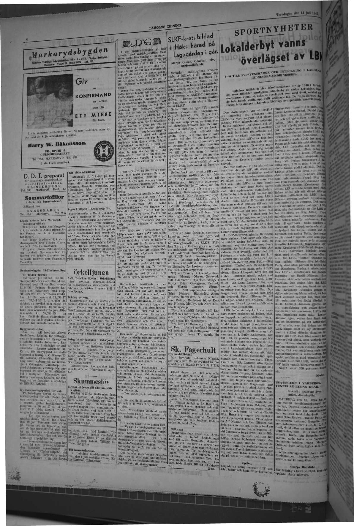 Laholms Tidning Torsdag 11 juli 1946, sida 4