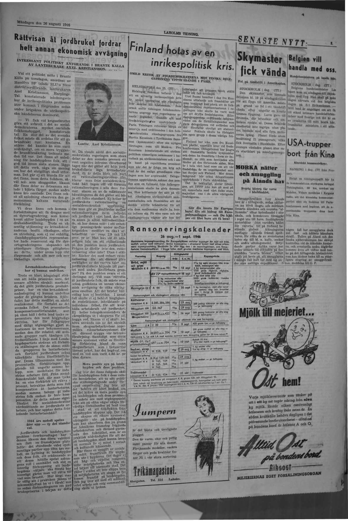 Laholms Tidning Måndag 26 augusti 1946, sida 3