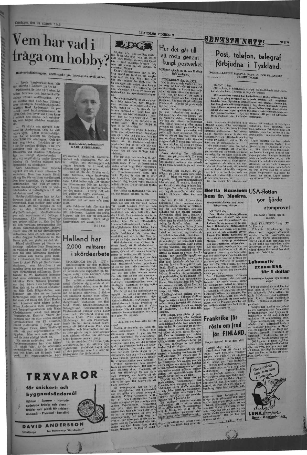Laholms Tidning Onsdag 28 augusti 1946, sida 3
