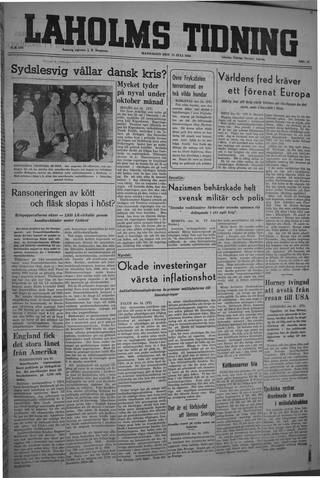 Förstasidan, Måndag 15 juli 1946