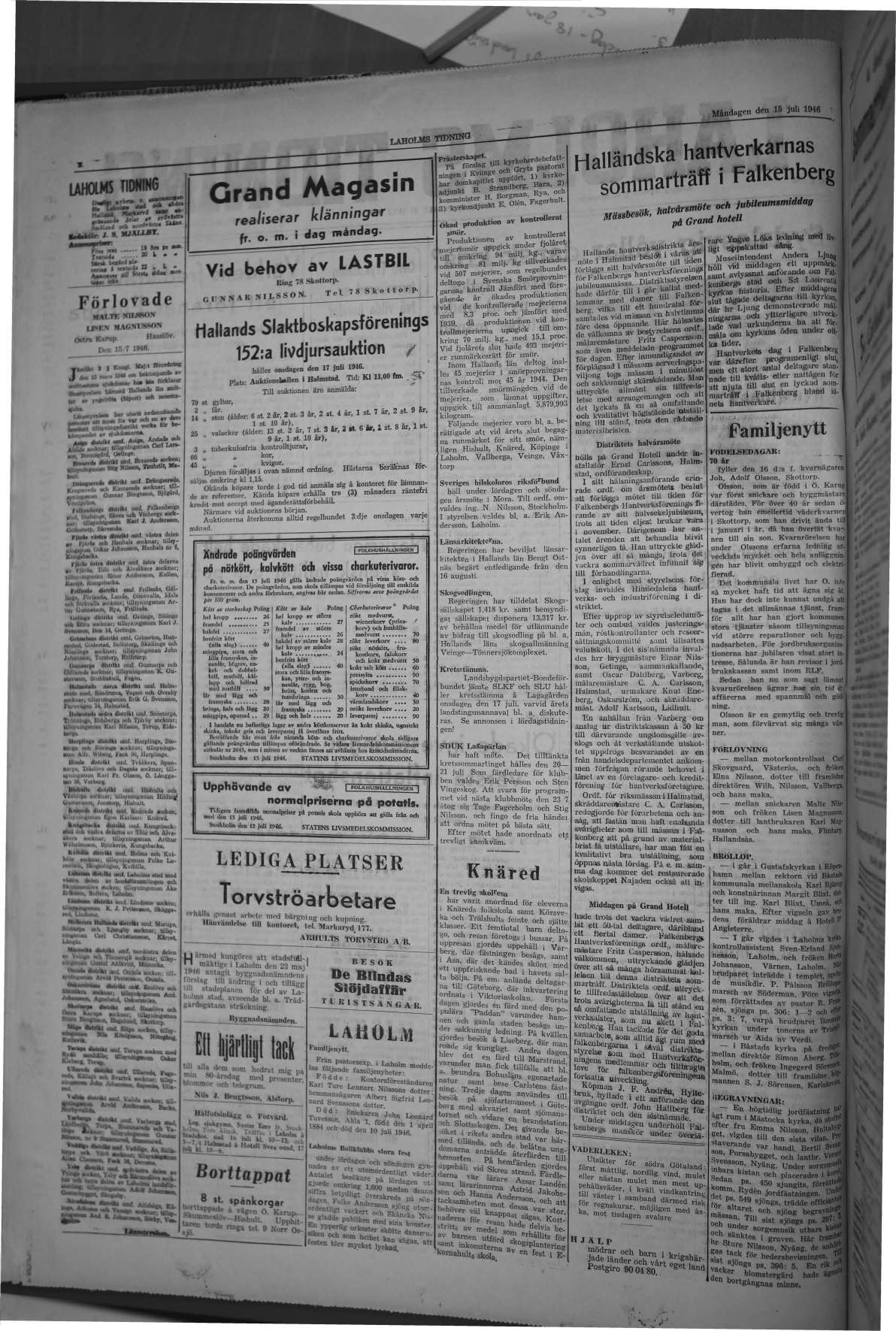 Laholms Tidning Måndag 15 juli 1946, sida 2