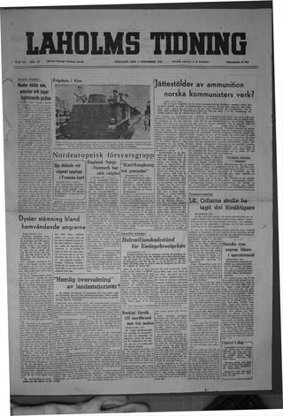 Förstasidan, Tisdag 1 november 1949