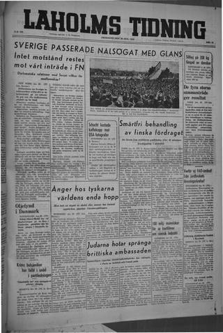 Förstasidan, Fredag 30 augusti 1946
