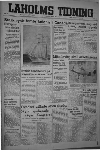Förstasidan, Tisdag 16 juli 1946