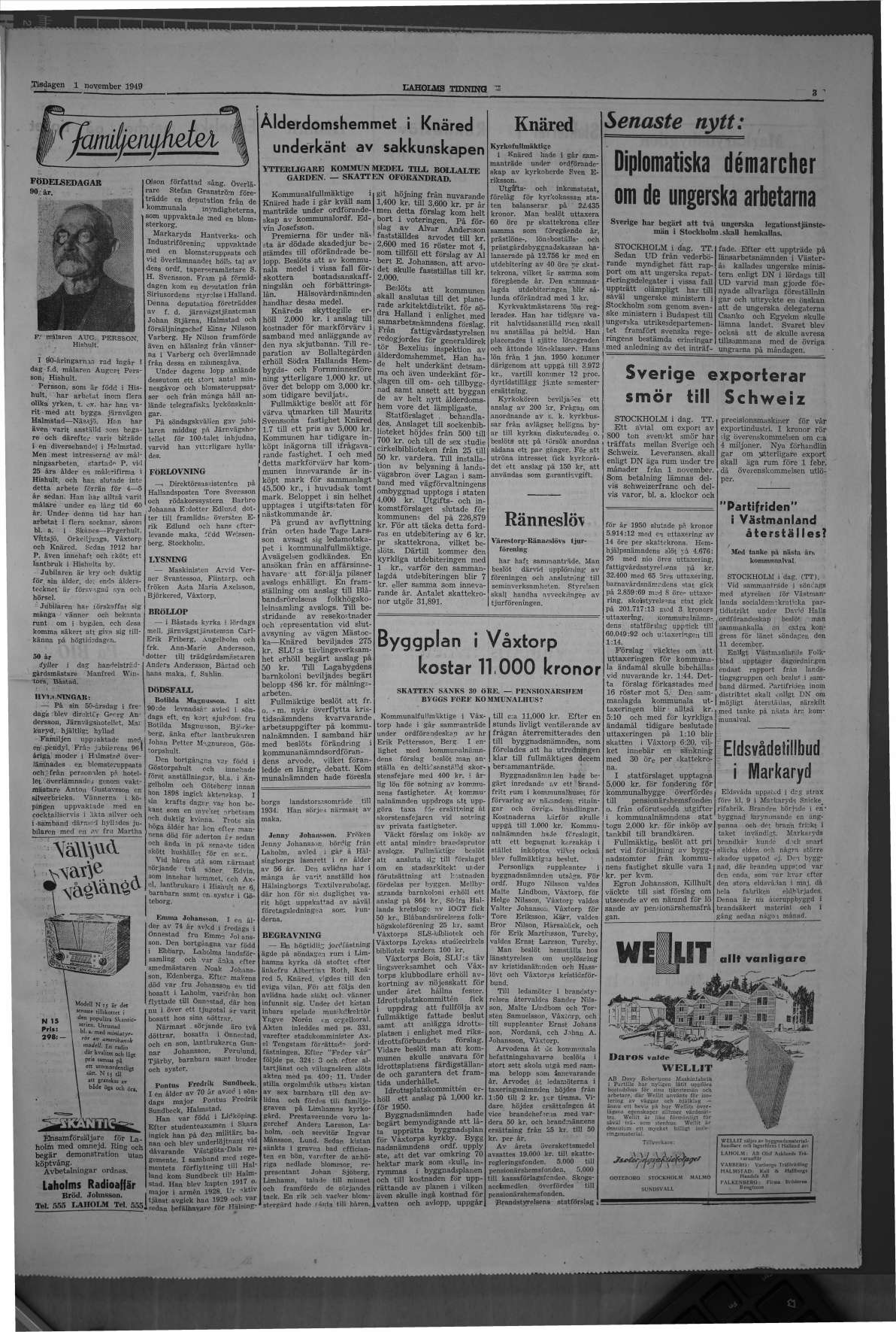 Laholms Tidning Tisdag 1 november 1949, sida 3