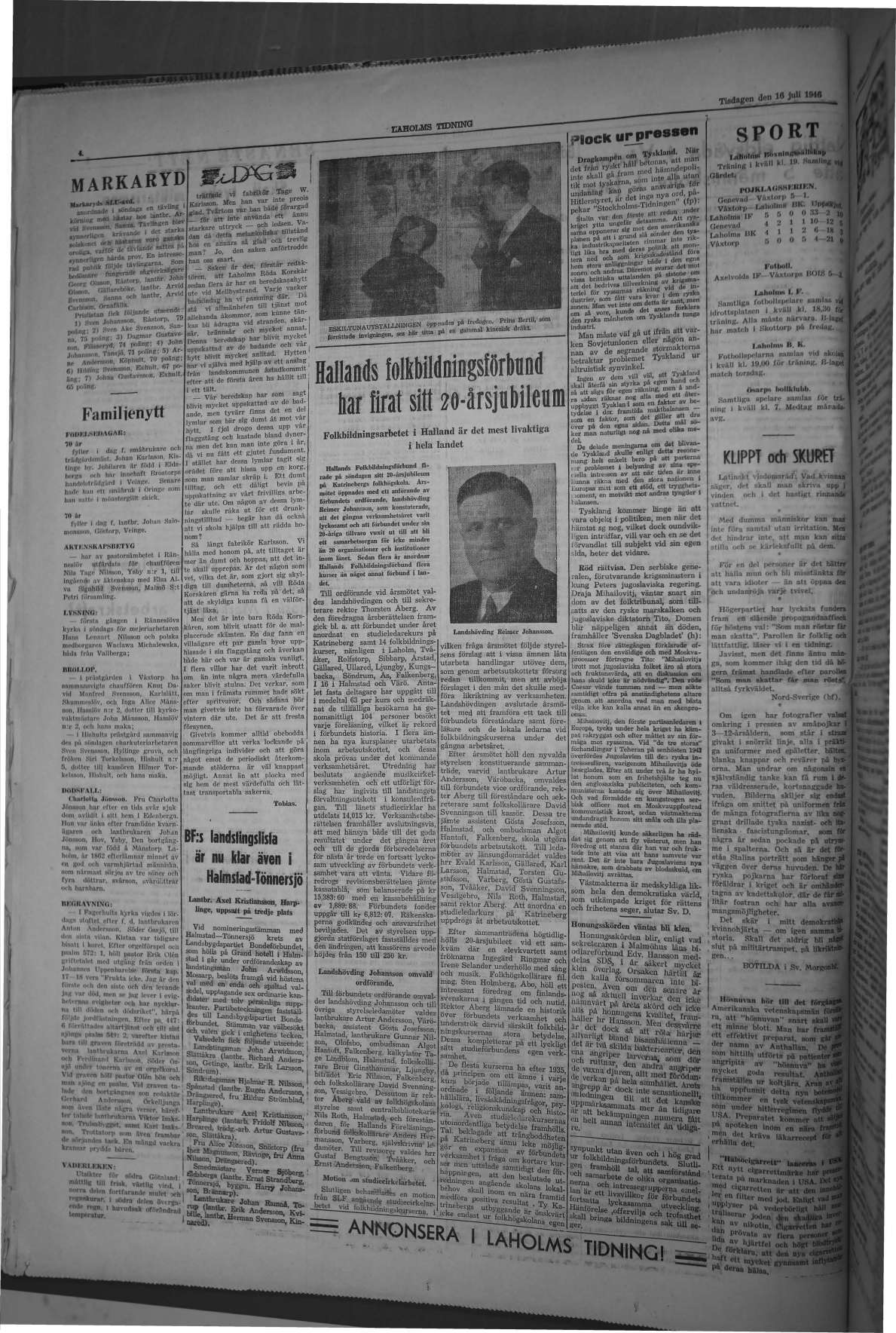 Laholms Tidning Tisdag 16 juli 1946, sida 3